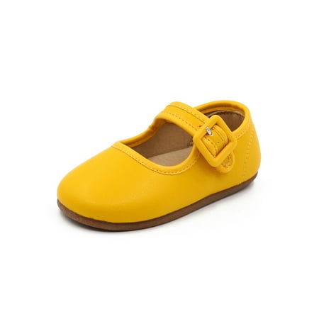 

Colisha Kids Flats Magic Tape Mary Jane Sandals Comfort Flat Shoes Outdoor Non-slip Princess Shoe Soft Sole Yellow 13C