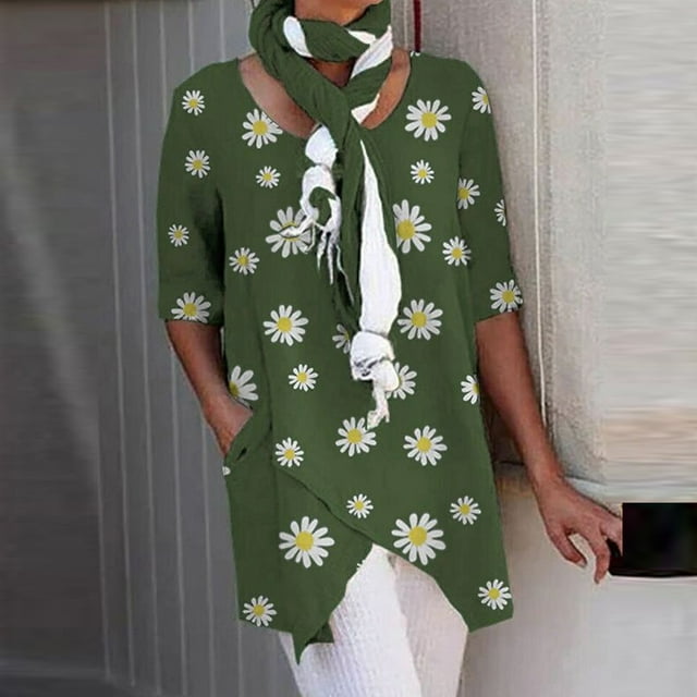 Blouse d'Été Grande Taille à Manches Courtes pour Femmes Mode Femmes Ample Col Rond Imprimé Floral Manches Courtes T-Shirt Décontracté Blouse Hauts Col en V T-Shirt Femmes en Liquidation