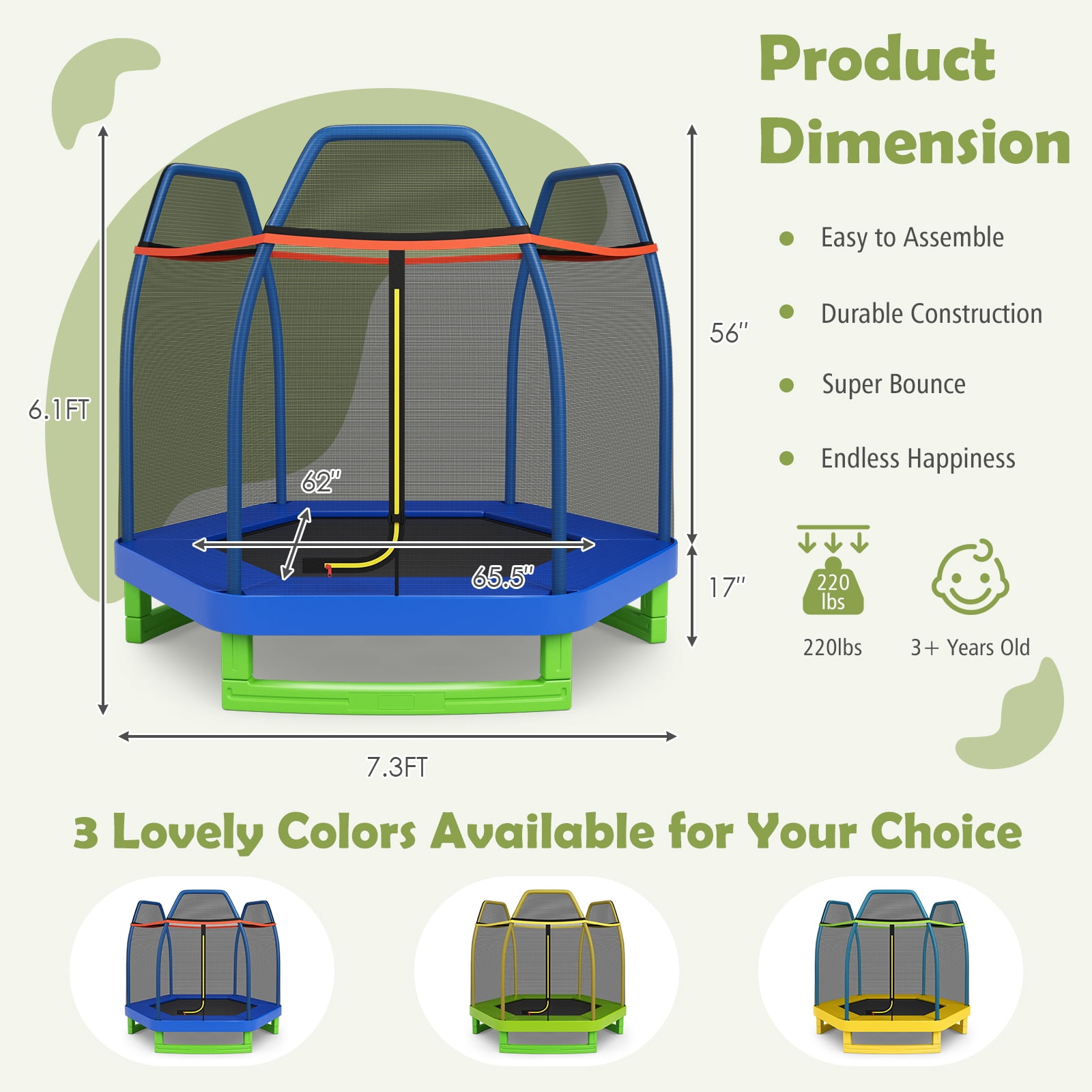 Infans 7FT Kids Trampoline Outdoor Indoor Recreational Bounce Jumper