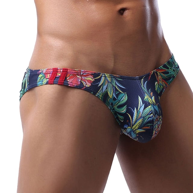 Pitauce Caleçons Courts Classiques Taille Basse pour Hommes Bikini Tropical avec Poche Strings Extensibles