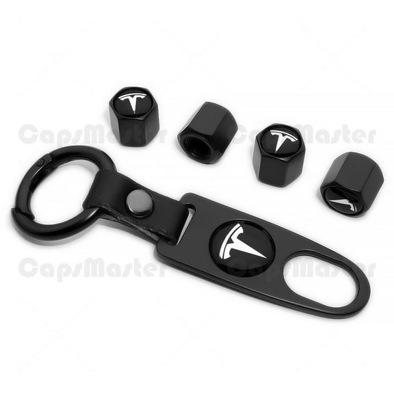 Car Wheels Tire Valve Dust Stem Air Cap Cover   Keychain Ring Tesla Logo Sport