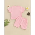 thumbnail image 2 of Baby Girls Summer Shorts Sets Short Sleeve Letter Flower Embroidery Tops Solid Color Shorts Sister Matching Outfits, 2 of 7