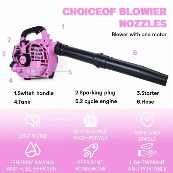 Dapmiu 2-Stroke Handheld Leaf Blower, Gas Powered Leaf Blower, 26cc Handheld Gas Blower, Powerful Clearing Blower for Lawn Care, Snow Blowing & Yard Cleaning (Pink)