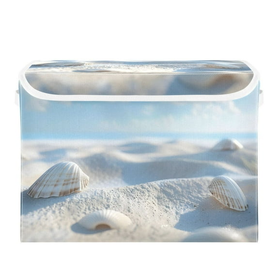 Sky Beach Shells Foldable Storage Bin with Lid and Handle Collapsible Storage Box 16.5 x 12.6 x 11.8 inches
