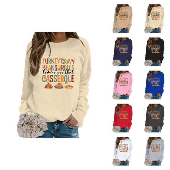 Turkey Fravy Beans And Rolls Casserole Sweatshirts for Women 2025 Long Sleeve Crewneck Thanksgiving Graphic Pullover Tops