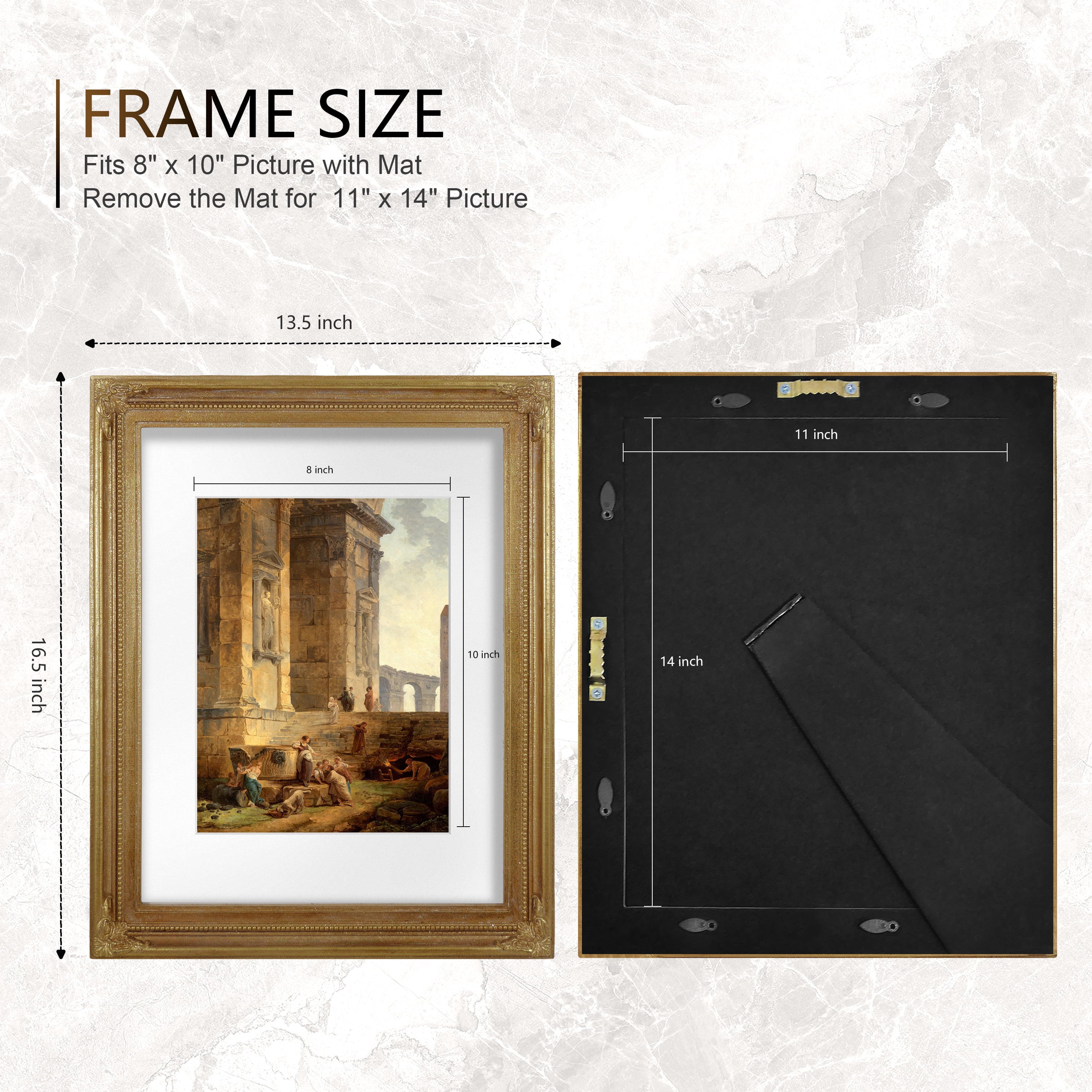 SIMON'S SHOP 11x14 Picture Frame with Mat, Vintage Gold 11x14