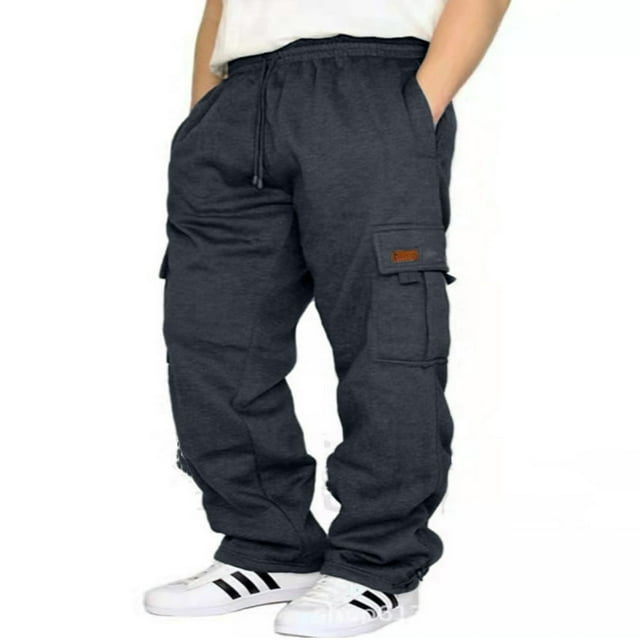 Mens Loose Cargo Pants Cual Drawstring Eltic Waist Wide Leg Athletic Sweatpants Outdoor Trousers