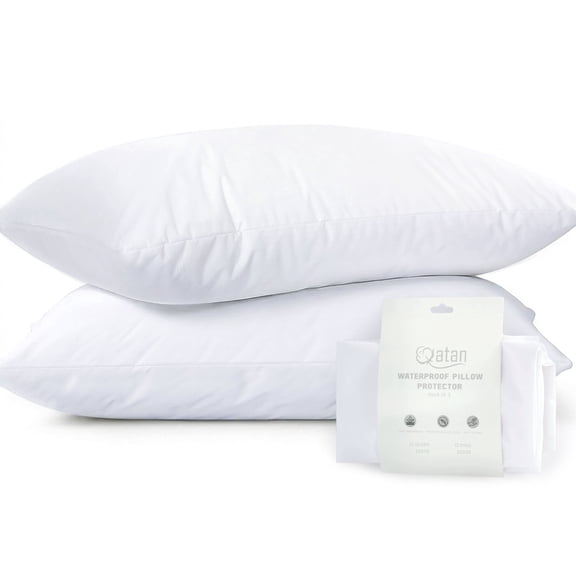 Qatan Microfiber Waterproof Pillow Protector – Soft, Noiseless Zippered Pillow Covers - Pack of 2 Queen Size Pillowcase