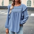 thumbnail image 2 of MeetoTime Women's Long Sleeve Ruffled Tops Crewneck Casual Loose Blouse Pleat Solid Color Blouse Pullover, 2 of 7