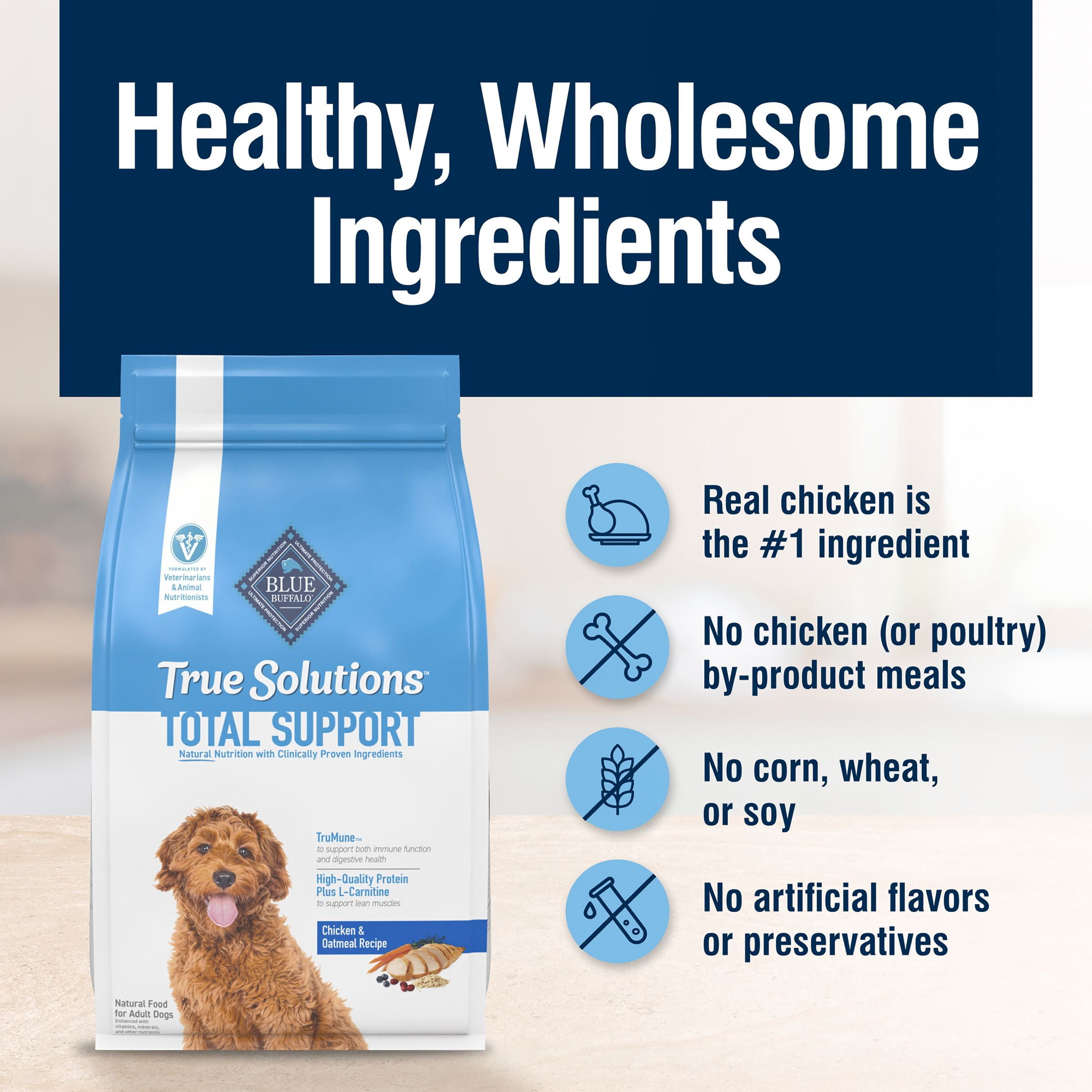 Blue Buffalo True Solutions Total Support Natural Dry Dog Food, Chicken, 4-lb. Bag