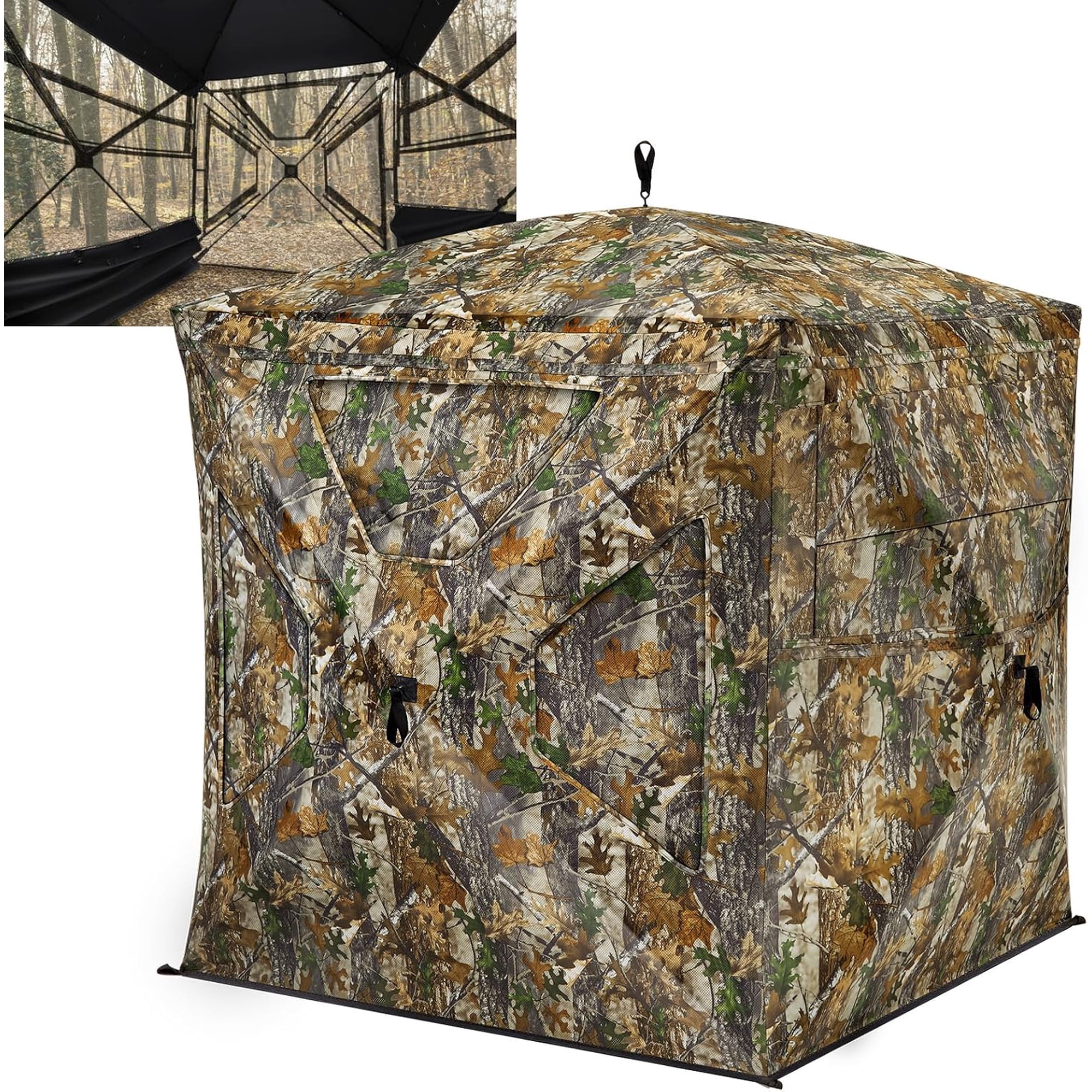 Hunting Blind 270° Full See Through Windproof Silent Magnetic Door & Sliding Windows Pop Up Ground Blind with Carrying Bag 300D Portable Tent