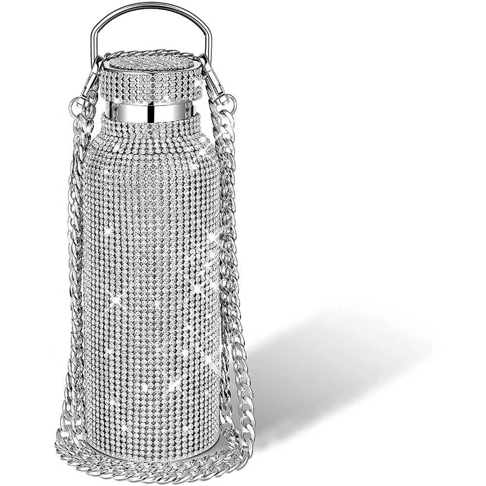 2Chqiue Boutique Diamond Water Bottle Bling Rhinestone Stainless Steel Thermal Bottle Refillable