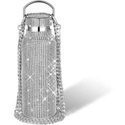 2Chqiue Boutique Diamond Water Bottle Bling Rhinestone Stainless Steel Thermal Bottle Refillable Insulated Water Bottle With Carry on Chain for Women 500ML