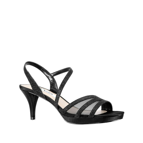 NINA NEW YORK Womens Black Padded Mesh 1/2" Platform Glitter Strappy Nazima Almond Toe Stiletto Slip On Slingback Sandal 8 W