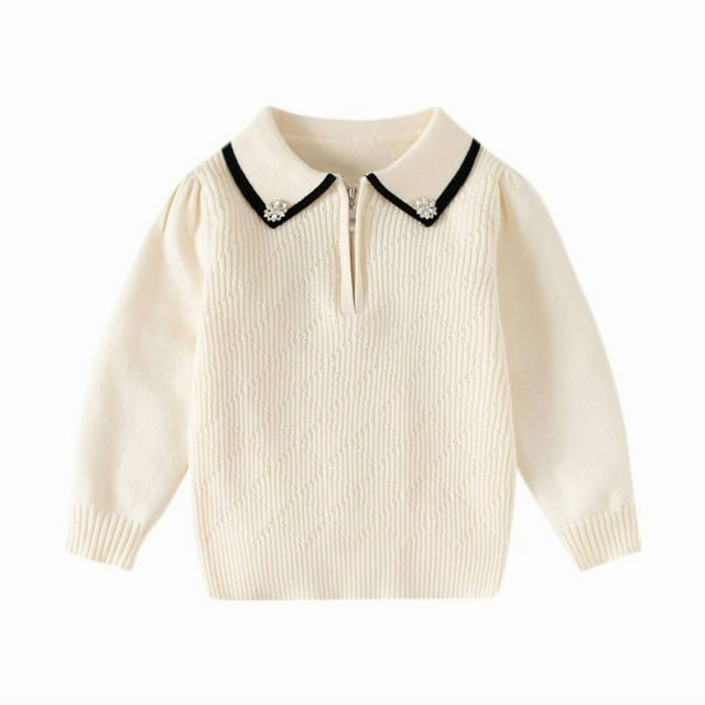 Chandail à Col à Revers Uni à Manches Longues pour Enfants, Chandail de Base Décontracté et Confortable, Haut Tricoté, Ropa diaria para niños