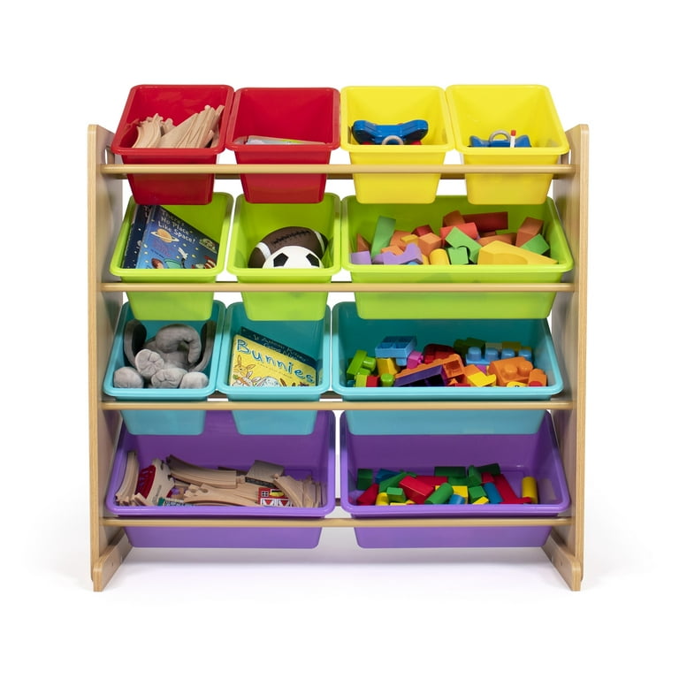 Humble Crew Kids Toy Storage Organizer with 12 Storage Bins,  Rainbow/Natural Wood