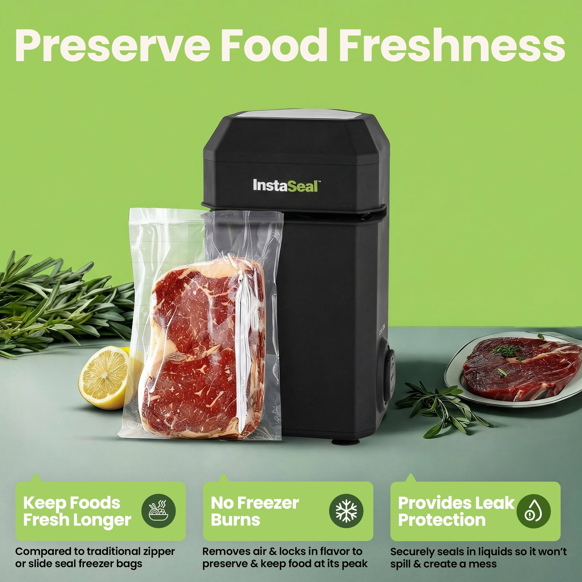 InstaSeal Food Vacuum Sealer Machine, Upright Vacuum Sealer Machine Allows to Vacuum Seal Liquids, Food Sealer, Keeps Food Fresh Longer As Seen on TV Products, Black