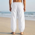 thumbnail image 3 of Havenx Men's Cotton Linen Pants Elastic Waist Drawstring Pant with Pockets Straight Leg Trouser Loose Fit Summer Beach Vacation Daily Clothes,White L, 3 of 5