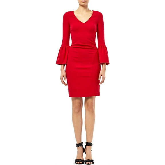 Nicole Miller Artelier LIPSTICK RED Ponte Belle Sleeve Dress, US Petite