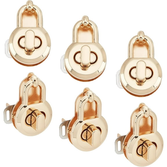 6 Sets Bag Twist Lock Clasps Purse Closure Latches Turn Lock Catch Fasteners Flat Twist Latch Buckles Metal Handbag Hardware Clip Clasp for DIY Handmade Bag Making Padlock Shape DIY