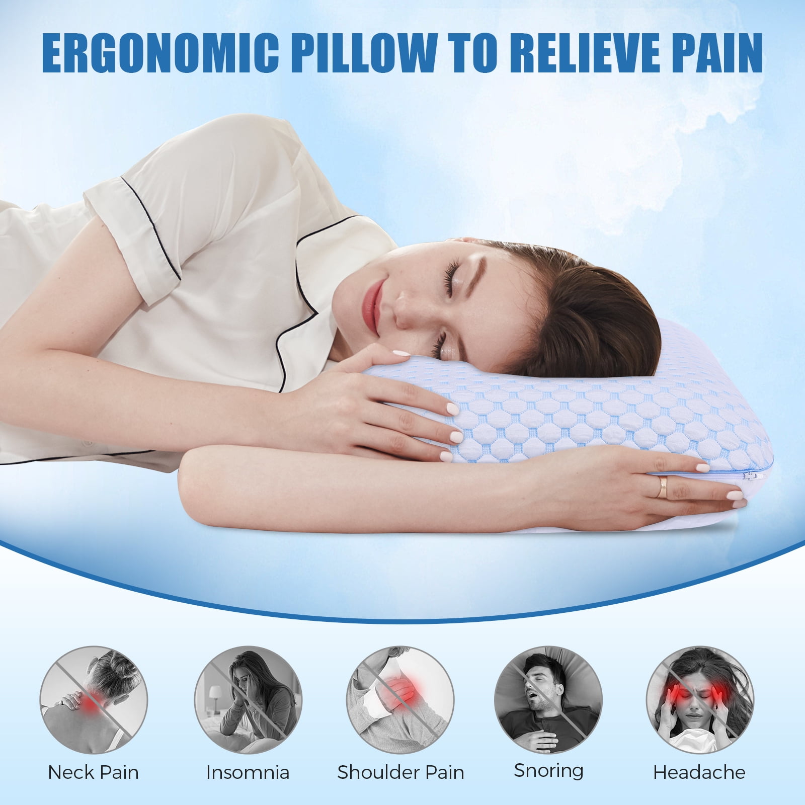SORMAG Memory Foam Pillow for Bed, Firm Cooling Pillow with Washable Cover, Supportive Bed Pillow for Side,Stomach and Back Sleepers,1 Pack,Standard Size 16" x 24"