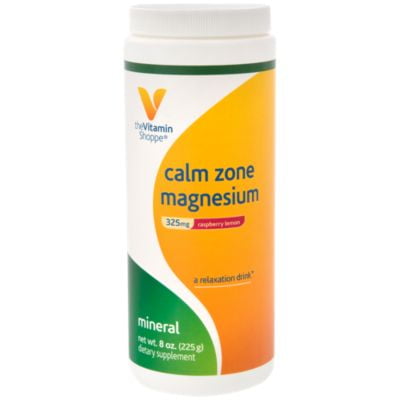 The Vitamin Shoppe Calm Zone Magnesium Mineral Powder, 325mg Raspberry Lemon Relaxation Drink for Muscles, Digestive  Bone Support – Natural Flavors for Calm  Regularity (8 Ounces