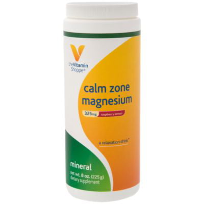 The Vitamin Shoppe Calm Zone Magnesium Mineral Powder, 325mg Raspberry Lemon Relaxation Drink for Muscles, Digestive  Bone Support – Natural Flavors for Calm  Regularity (8 Ounces