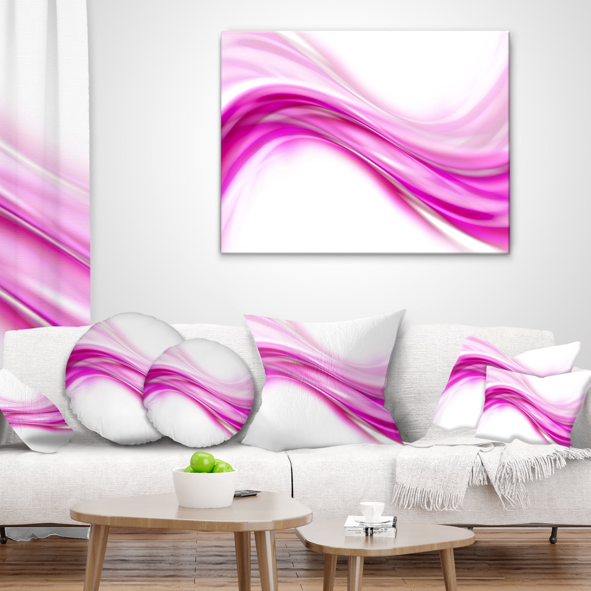 Designart Pink Abstract Waves - Abstract Throw Pillow - 12x20