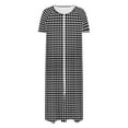 thumbnail image 3 of Women Zip Front Nightgown Short Sleeve Plaid Sleep Dress Soft Cotton Loungewear Long Housecoat with Pockets, 3 of 6