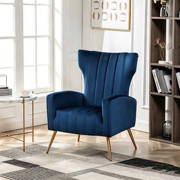 AUU Velvet Wingback Accent Chair with Metal Legs, Modern Upholstered Armchair for Living Room, Bedroom, or Small Spaces