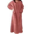 thumbnail image 4 of Antinious Womens Nightdress Solid Long Sleeve Long Sleepdress Warm With 2 Pockets,Winter Pajamas Dress for Women,Nightgowns for Women,Pink,L, 4 of 5