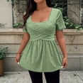 thumbnail image 2 of Daznico Women's Square Neck Short Sleeve Peplum Top with Crisscross Front Casual Blouse,S, 2 of 5