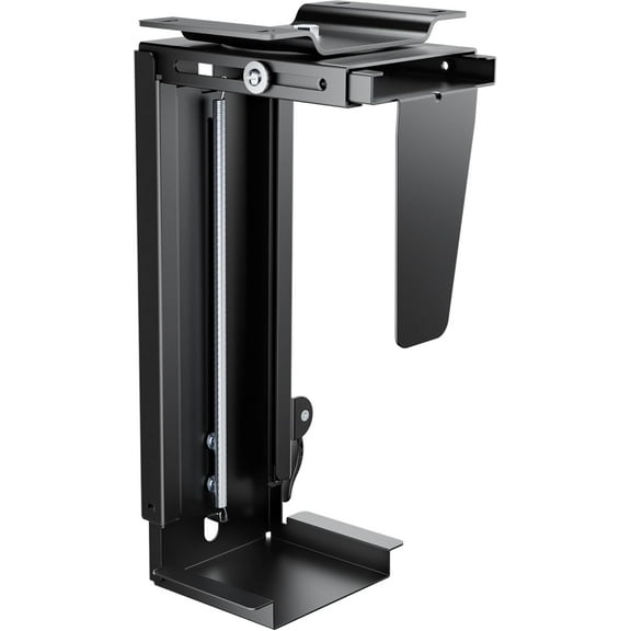 Adjustable Under Desk PC Mount, 3.5 to 8 Inch Wide Computer Tower Holder with Locking Handle,360 Degree Swivel Adjustable Height and Width, Black