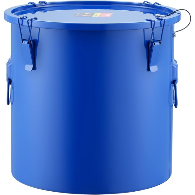 VEVOR Fryer Grease Bucket, 8 Gal Oil Disposal Caddy Carbon Steel Fryer Oil Bucket with Rust-Proof Coating, Oil Transport Container with Lid, Lock Clips, Filter Bag for Hot Cooking Oil Filtering, Blue