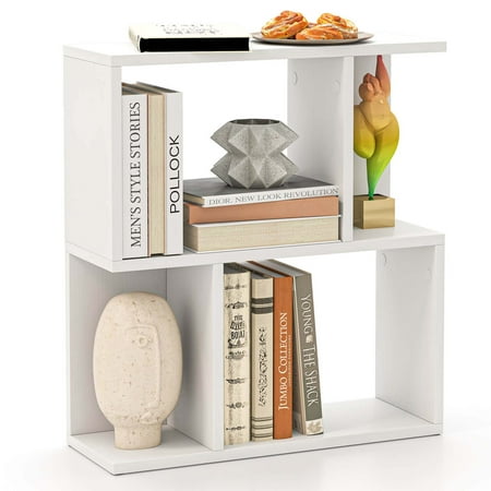 Costway 1 PCS 3-Tier Bookshelf Geometric Bookcase Side Table with Open Storage Display Shelf White