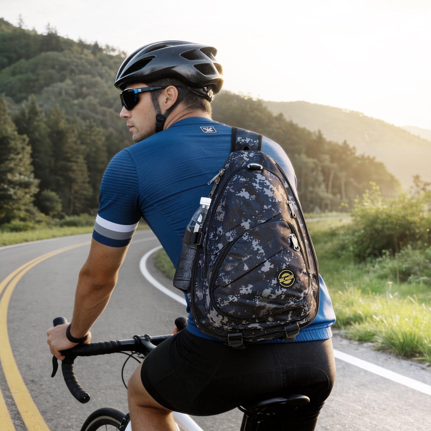 New York Xpress Camo Sling Bag Expandable 14–25L Daypack for Travel Hiking Cycling, Navy,118