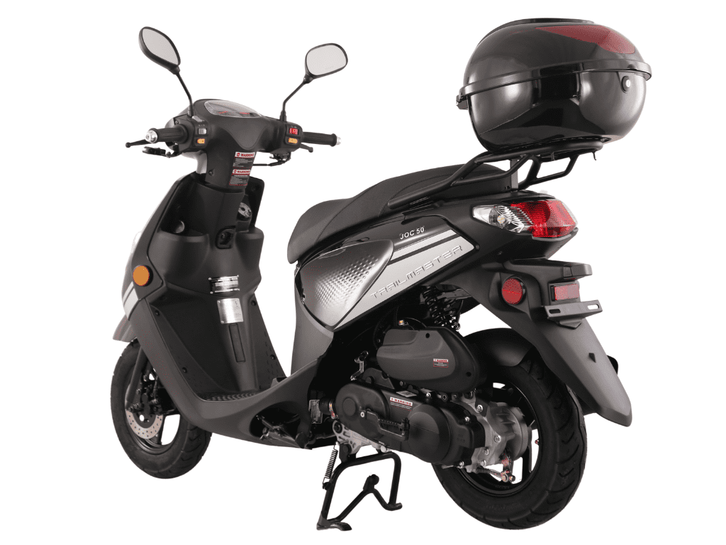 TrailMaster Flash 50 Scooter / Moped, 49.6cc 4-Stroke Engine, Electric & Kick Start, Locking Trunk, Top Speed 25 MPH (Black)