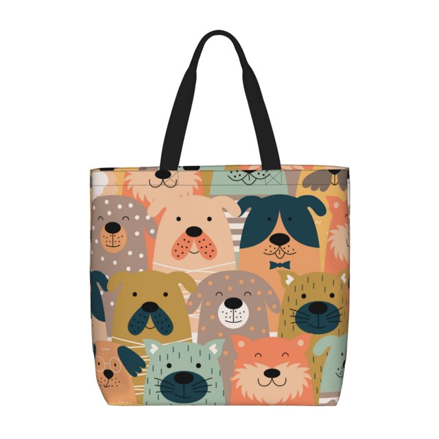 Fotbe Colorful Dogs Bolsa Tote con Estampado para Mujer, Bolsos con Cremallera, Bolsa de Hombro Casual de Gran Capacidad con Bolsillos Internos