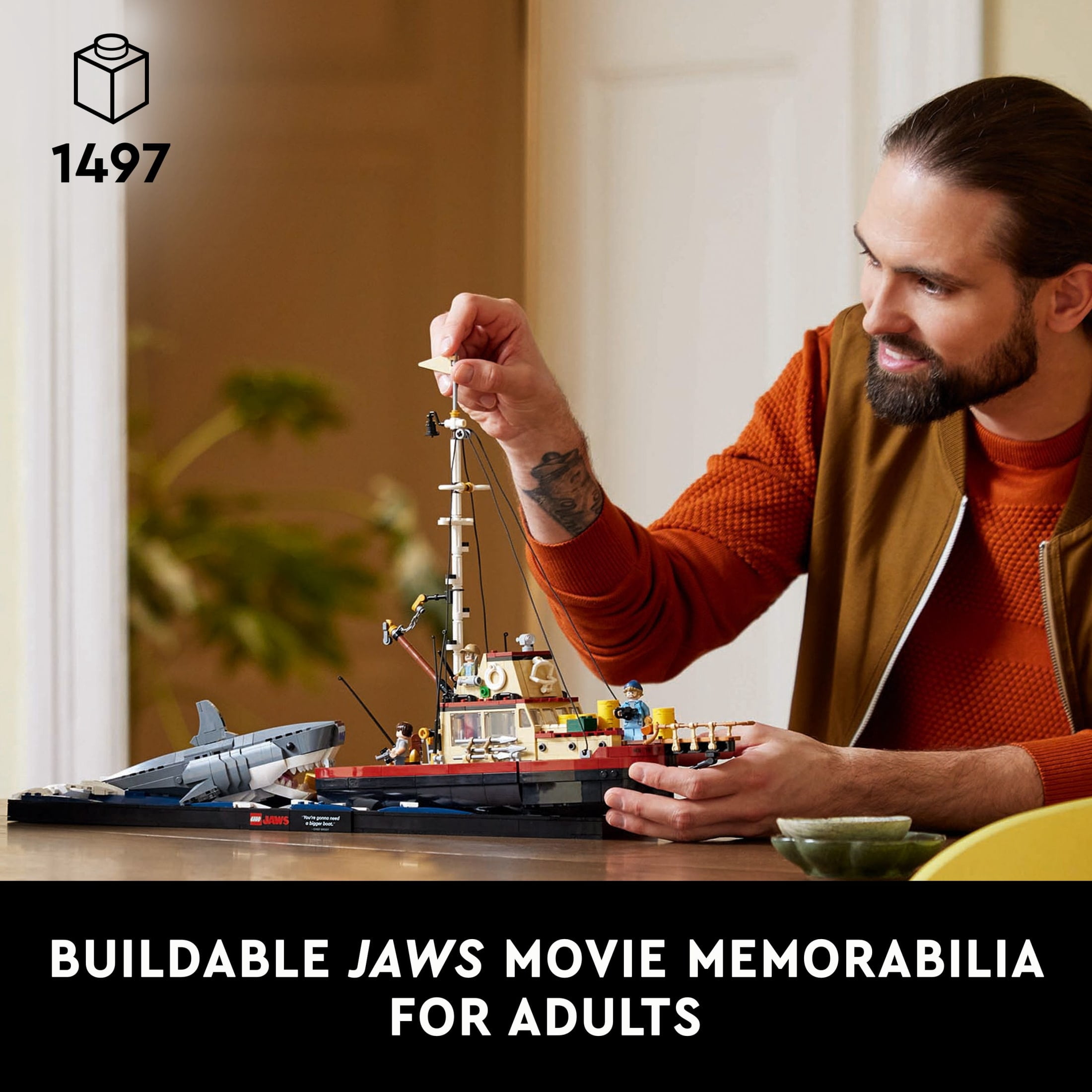 LEGO Ideas Jaws Set - Diorama Kit for Fans of The Classic Movie - Fathers Day Gift - Orca Boat and Chief Brody, Hooper and Quint Minifigures - 21350