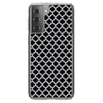 thumbnail image 1 of DistinctInk Clear Shockproof Hybrid Case for Galaxy S21 5G (6.2" Screen) - TPU Bumper, Acrylic Back, Tempered Glass Screen Protector - Black White Moroccan Lattice, 1 of 2