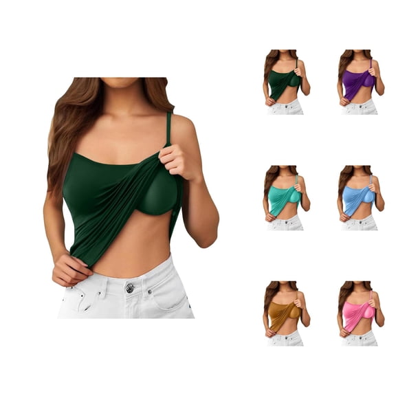 Womens Tank Tops with Built in Bras Stretchy Spaghetti Strap Racerback Padded Camisole Tops Basic Tanks