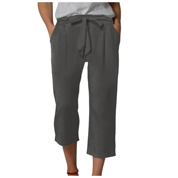 Ymyiu Women's Casual Pants & Capris Women's 3/4 Pants Capri Solid Lightweight Hiking Travel Casual Pants with Pockets (Grey,M)