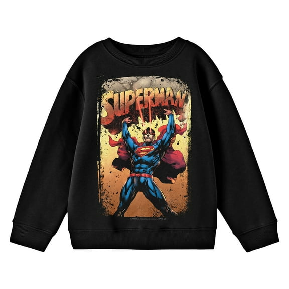 Superman Comic Cover No. 28 Crew Neck Long Sleeve Youth Black Tee-Medium