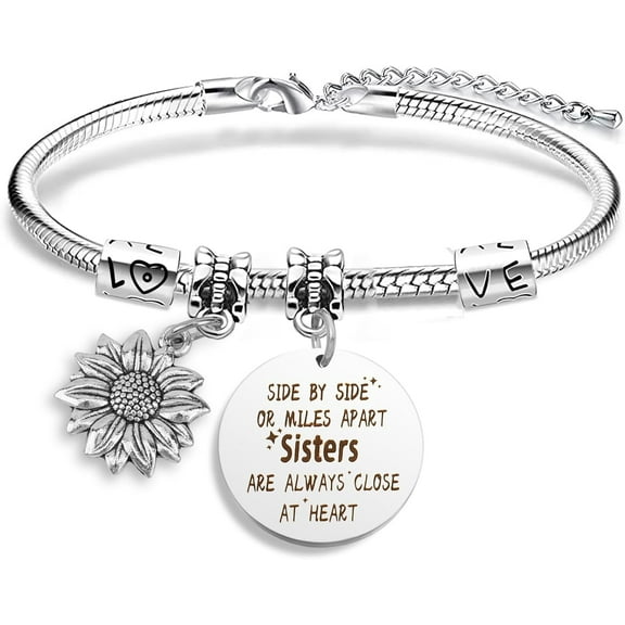 Sunflower Bracelet for Sister, Adjustable Chain Sunflower Pendant Charm Jewelry for Her