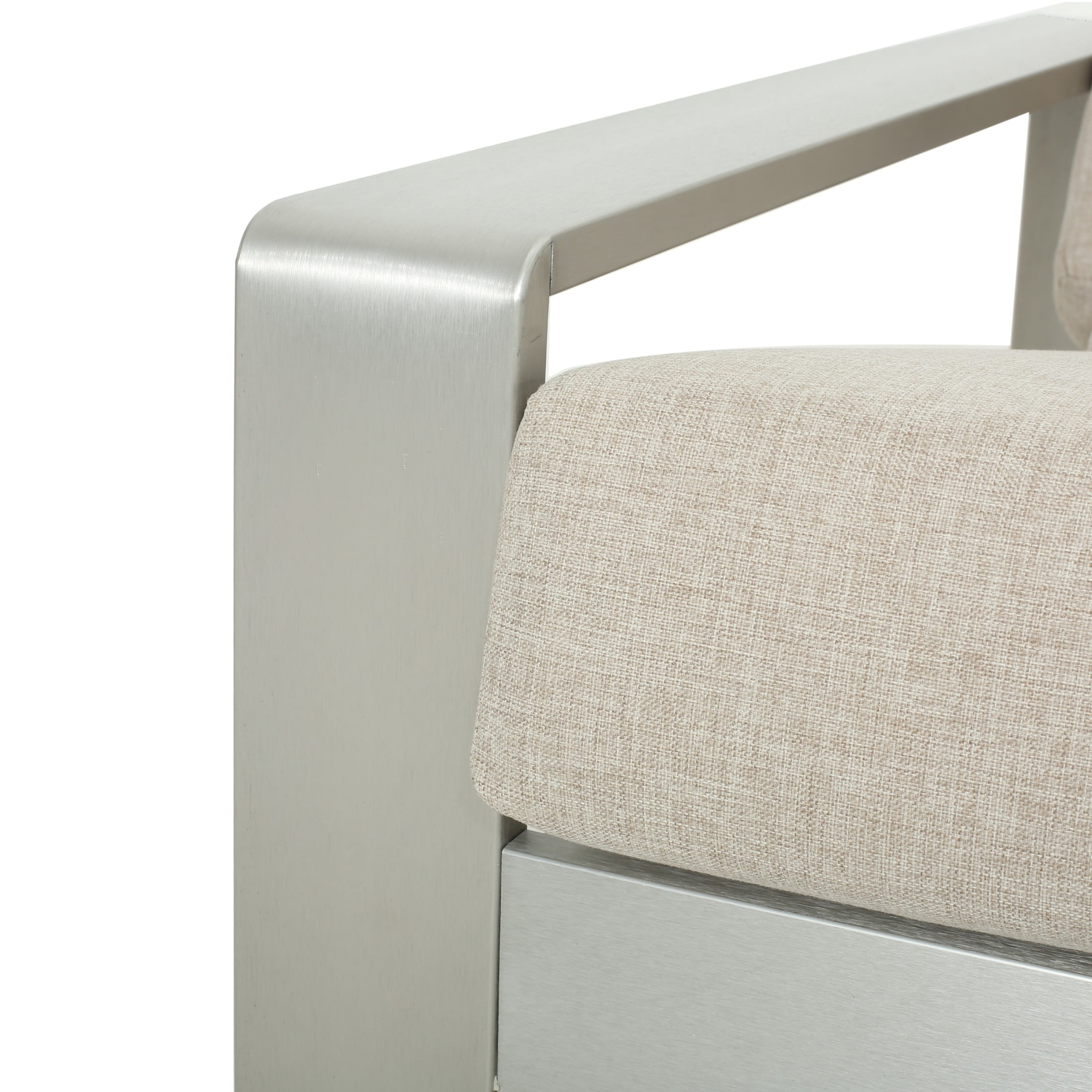 Aureth Outdoor Patio Lounge Chair with Lumbar Pillow, Aluminum, Silver+Beige