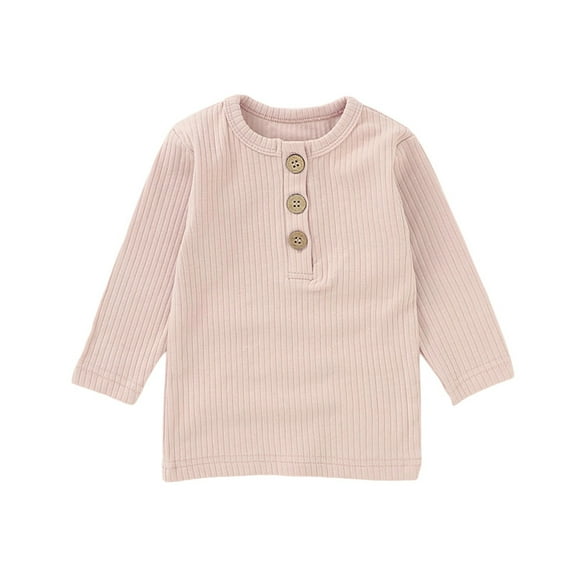 XAOWF Kids Boys Ribbed Knit Long Sleeve Shirt Round Neck Casual Solid Color Soft Comfortable Button Down Pullover For Daily Wear Teen Boy Stylish Tops 2025 18-24 Months