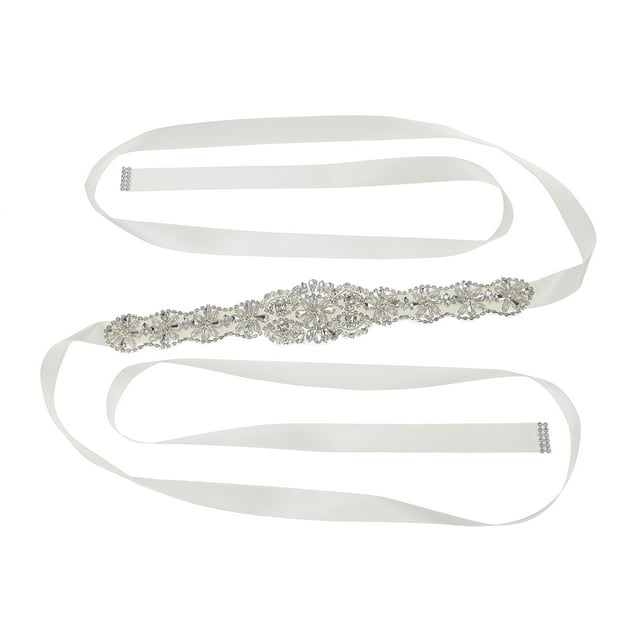 KAKOWELY 1pc Rhinestone Pearl Belt Rhinestone Waist Belt Wedding Dress Accessory (Silver),18.5"X1.77"X0.39"