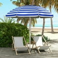 thumbnail image 3 of Topcobe 5.7 ft Beach Umbrella with Tilt, Height Adjustment, Dual Cup Holders, Hooks, Ventilation, Ruffled Design, Vibrant Blue Striped Canopy for Outdoor Relaxation, 3 of 11