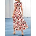 thumbnail image 6 of Women'S 2025 Summer Floral Midi Dress Cap Sleeve V Neck Ruffle Long Flowy Boho Casual Beach Vacation Dresses Picture2 XXL, 6 of 8
