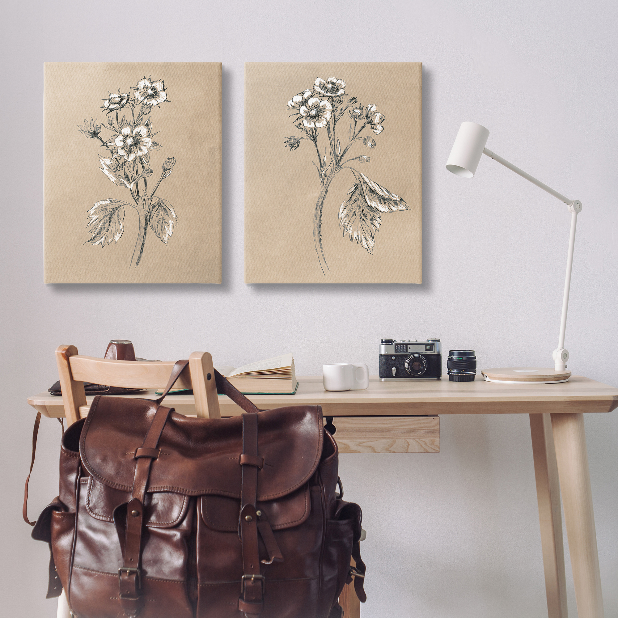 Stupell Industries Vintage Sketch Botanical Plants & Flowers Drawing Wrapped Canvas Art Print Wall Art, 24 x 30, Set of 2